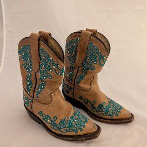Corral Boots Turquoise Embroidery Size 9 Kids Girls Pull On Western